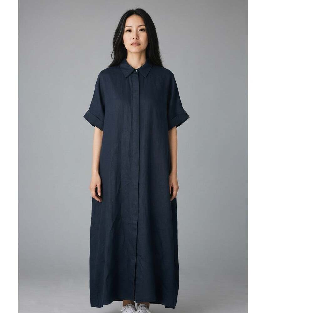 L COS Relaxed Linen Maxi Shirt Dress Black oversized minimalist quiet luxury
